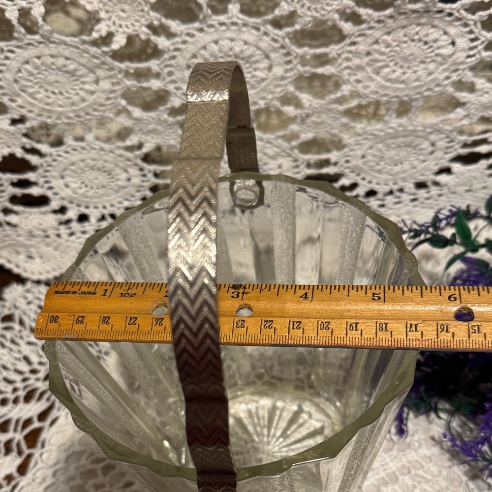 Ice Bucket with Frosted Striped Glass and has an Etched Handle and Tongs - Picture 13 of 16